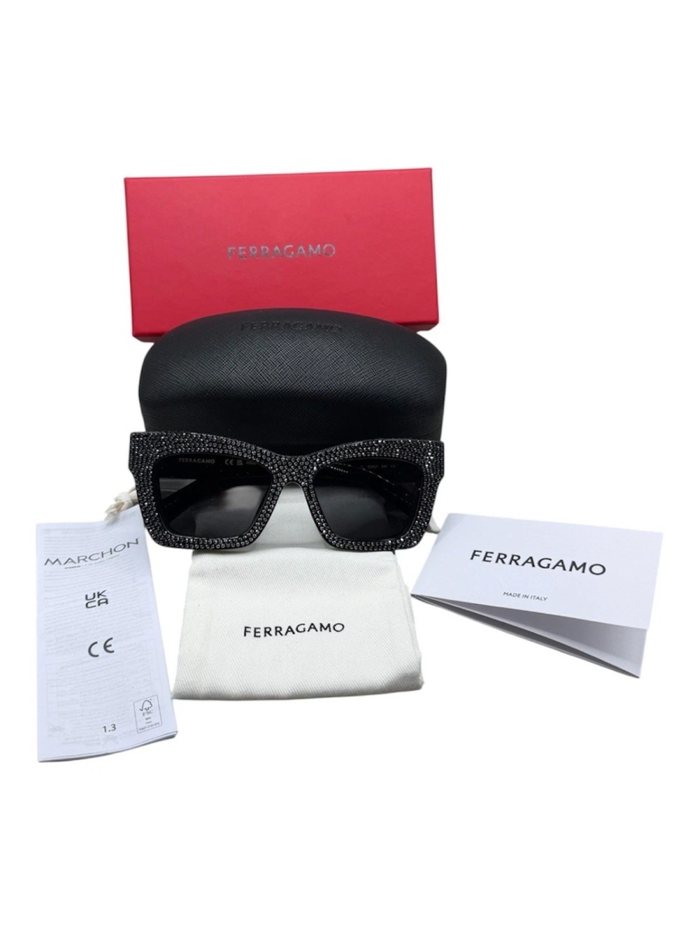 Salvatore Ferragamo Black Swarovski Crystal-Studded Sunglasses (NEW IN BOX) - Picture 2 of 10